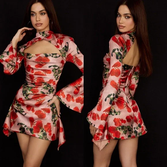 HOUSE OF CB 'Toira' Rose Print Draped Corset Dress - Picture 3 of 12